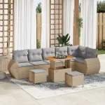 Set de canapele pentru grădină 9 pcs Bej poliratan GartenMobel Dekor