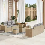 Set de canapele pentru grădină 9 pcs Bej Rattan poli GartenMobel Dekor