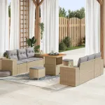 Set de canapele pentru grădină cu pernă 9 pcs Bej Rattan poli GartenMobel Dekor