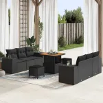 Set de canapele pentru grădină cu pernă 9 pcs Negru Rattan poli GartenMobel Dekor