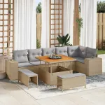 Set de canapele pentru grădină 9 pcs Bej poliratan GartenMobel Dekor