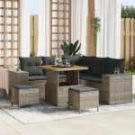 Set de canapele pentru grădină cu pernă 8 pcs Gri poliratan GartenMobel Dekor
