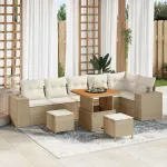 Set de canapele pentru grădină cu pernă 9 pcs Bej poliratan GartenMobel Dekor