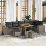 Set de canapele pentru grădină cu pernă 9 pcs Gri poliratan GartenMobel Dekor