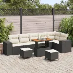 Set de canapele pentru grădină cu pernă 9 pcs Negru poliratan GartenMobel Dekor