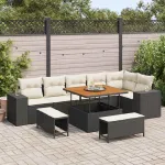 Set de canapele pentru grădină cu pernă 9 pcs Negru poliratan GartenMobel Dekor