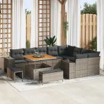 Set de canapele pentru grădină cu pernă 12 pcs Gri poliratan GartenMobel Dekor