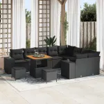 Set de canapele pentru grădină cu pernă 12 pcs Negru poliratan GartenMobel Dekor