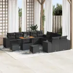 Set de canapele pentru grădină cu pernă 13 pcs Negru poliratan GartenMobel Dekor