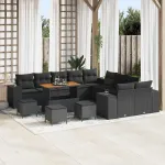 Set de canapele pentru grădină cu pernă 14 pcs Negru poliratan GartenMobel Dekor