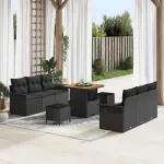 Set de canapele pentru grădină cu pernă 9 pcs Negru poliratan GartenMobel Dekor