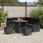 Set de canapele pentru grădină cu pernă 8 pcs Negru poliratan GartenMobel Dekor