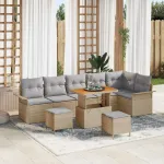 Set de canapele pentru grădină cu pernă 9 pcs Bej poliratan GartenMobel Dekor