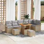 Set de canapele pentru grădină cu pernă 9 pcs Bej poliratan GartenMobel Dekor