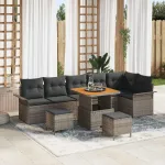 Set de canapele pentru grădină cu pernă 9 pcs Gri poliratan GartenMobel Dekor