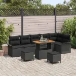 Set de canapele pentru grădină cu pernă 9 pcs Negru poliratan GartenMobel Dekor