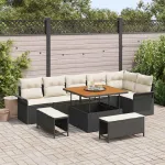 Set de canapele pentru grădină cu pernă 9 pcs Negru poliratan GartenMobel Dekor