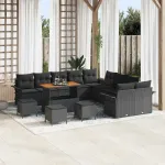Set de canapele pentru grădină cu pernă 14 pcs Negru poliratan GartenMobel Dekor