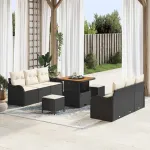 Set de canapele pentru grădină cu pernă 9 pcs Negru poliratan GartenMobel Dekor