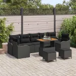 Set de canapele pentru grădină cu pernă 10 pcs Negru poliratan GartenMobel Dekor