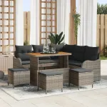 Set de canapele pentru grădină cu pernă 9 pcs Gri poliratan GartenMobel Dekor
