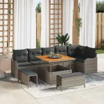 Set de canapele pentru grădină cu pernă 9 pcs Gri poliratan GartenMobel Dekor