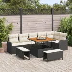 Set de canapele pentru grădină cu pernă 9 pcs Negru poliratan GartenMobel Dekor