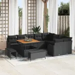 Set de canapele pentru grădină cu pernă 12 pcs Negru poliratan GartenMobel Dekor