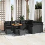 Set de canapele pentru grădină cu pernă 12 pcs Negru poliratan GartenMobel Dekor