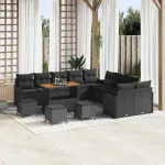 Set de canapele pentru grădină cu pernă 14 pcs Negru poliratan GartenMobel Dekor