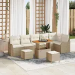 Set de canapele pentru grădină cu pernă 9 pcs Bej poliratan GartenMobel Dekor