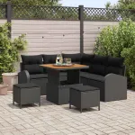Set de canapele pentru grădină cu pernă 8 pcs Negru poliratan GartenMobel Dekor