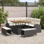 Set de canapele pentru grădină cu pernă 8 pcs Negru poliratan GartenMobel Dekor