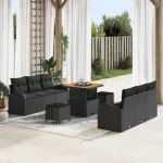 Set de canapele pentru grădină cu pernă 9 pcs Negru poliratan GartenMobel Dekor