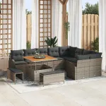 Set de canapele pentru grădină cu pernă 12 pcs Gri poliratan GartenMobel Dekor