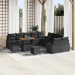 Set de canapele pentru grădină cu pernă 13 pcs Negru poliratan GartenMobel Dekor