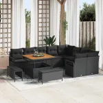 Set de canapele pentru grădină cu pernă 12 pcs Negru poliratan GartenMobel Dekor