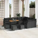 Set de canapele pentru grădină cu pernă 13 pcs Negru poliratan GartenMobel Dekor