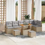 Set de canapele pentru grădină cu pernă 9 pcs Bej Rattan poli GartenMobel Dekor