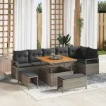 Set de canapele pentru grădină cu pernă 9 pcs Gri Rattan poli GartenMobel Dekor