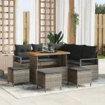 Set de canapele pentru grădină cu pernă 9 pcs Gri poliratan GartenMobel Dekor