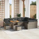 Set de canapele pentru grădină cu pernă 12 pcs Gri poliratan GartenMobel Dekor