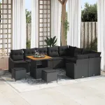 Set de canapele pentru grădină cu pernă 12 pcs Negru poliratan GartenMobel Dekor