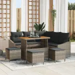 Set de canapele pentru grădină cu pernă 9 pcs Gri poliratan GartenMobel Dekor