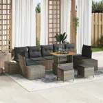 Set de canapele pentru grădină cu pernă 10 pcs Gri poliratan GartenMobel Dekor