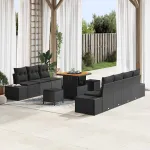 Set de canapele pentru grădină cu pernă 10 pcs Negru poliratan GartenMobel Dekor