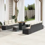 Set de canapele pentru grădină cu pernă 10 pcs Negru poliratan GartenMobel Dekor