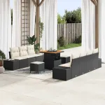 Set de canapele pentru grădină cu pernă 10 pcs Negru poliratan GartenMobel Dekor