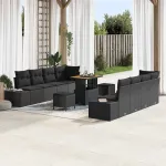 Set de canapele pentru grădină cu pernă 11 pcs Negru poliratan GartenMobel Dekor