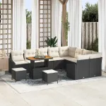 Set de canapele pentru grădină cu pernă 12 pcs Negru poliratan GartenMobel Dekor